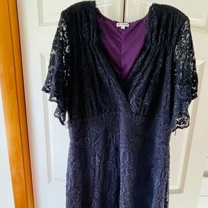 Kiyonna Black lace with purple lining midi dress 2X
